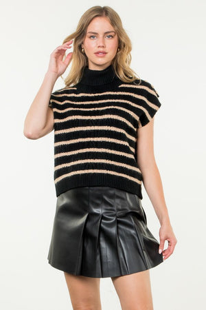 THML Women's Sweaters BLACK / XS Turtleneck Stripe Vest || David's Clothing TMK1617-2