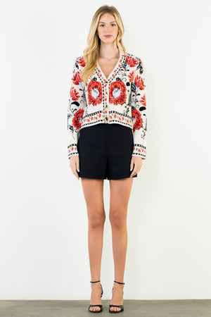 THML Women's Sweaters Long Sleeve Pattern Knitted Cardigan