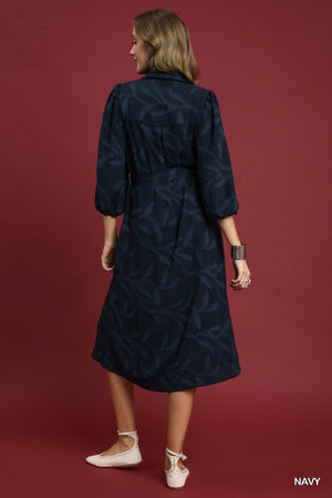 UMGEE USA Women's Dresses Jacquard Midi Dress with Waist Tie || David's Clothing