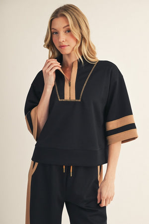 Contrast Detail Casual Zip Up Sweatshirt
