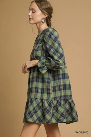 Mix Plaid Tiered Mini Dress