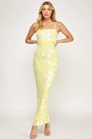 Sleeveless Mesh Floral Embroidered Maxi Dress
