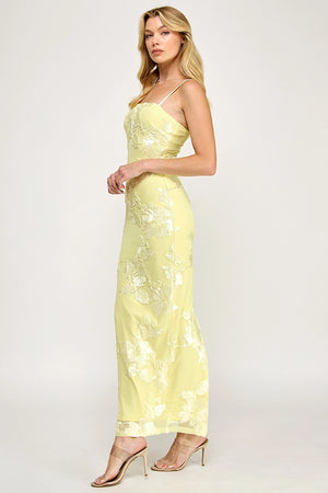 Sleeveless Mesh Floral Embroidered Maxi Dress