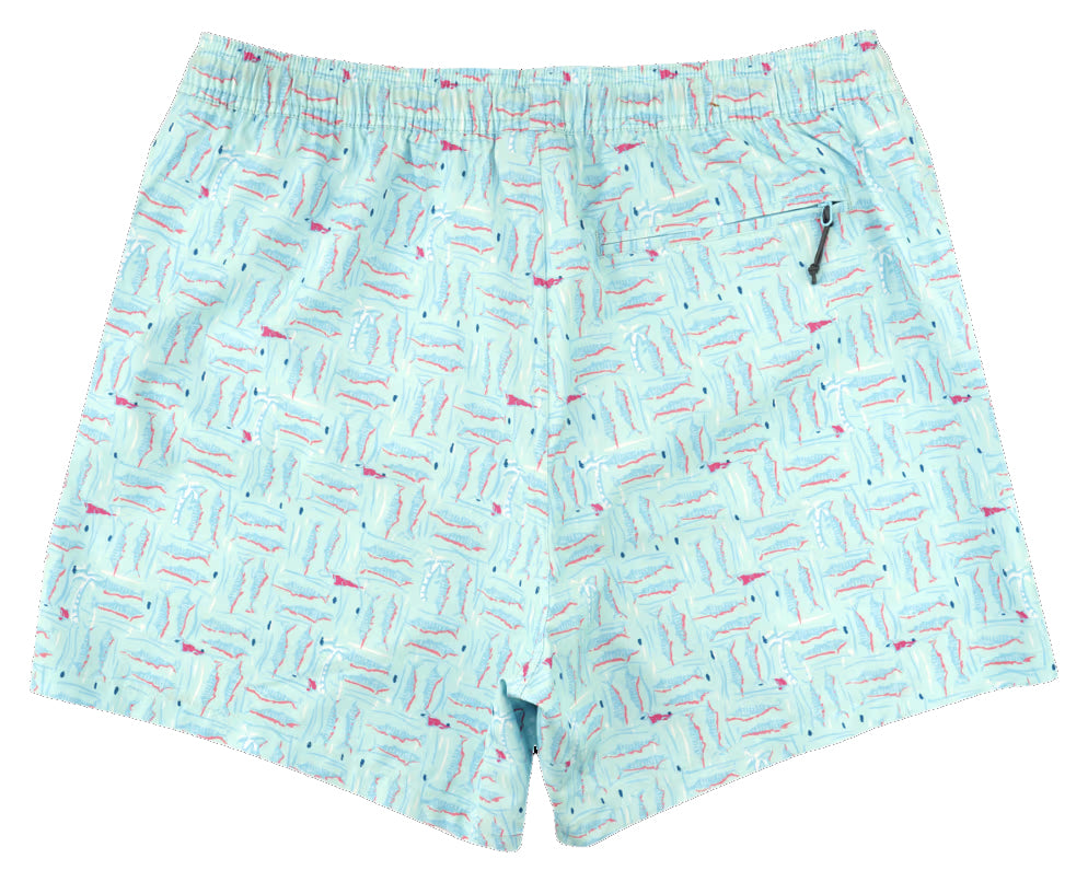 AFTCO MFG Men's Shorts SHORLINE BLUE / S 1- take pics of blue water - Aftco Strike Printed Swim Shorts For Men M230SHBL
