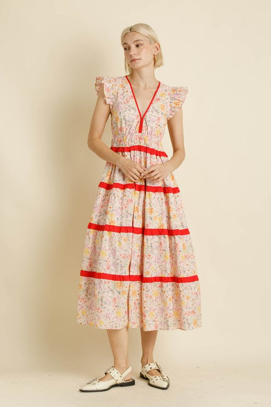 AUREUM Women's Dresses Aureum Contrast Floral Midi Dress || David's Clothing