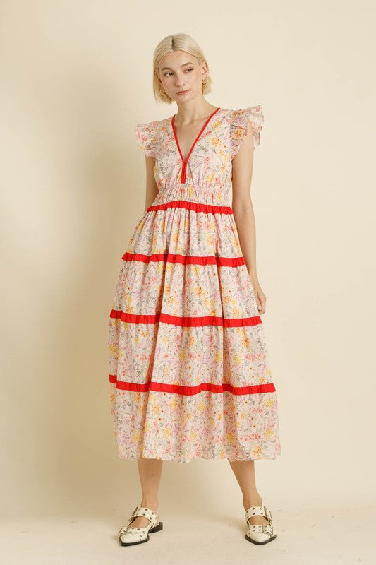 AUREUM Women's Dresses Aureum Contrast Floral Midi Dress || David's Clothing