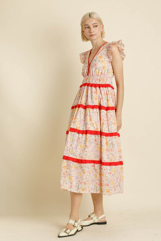 AUREUM Women's Dresses Aureum Contrast Floral Midi Dress || David's Clothing