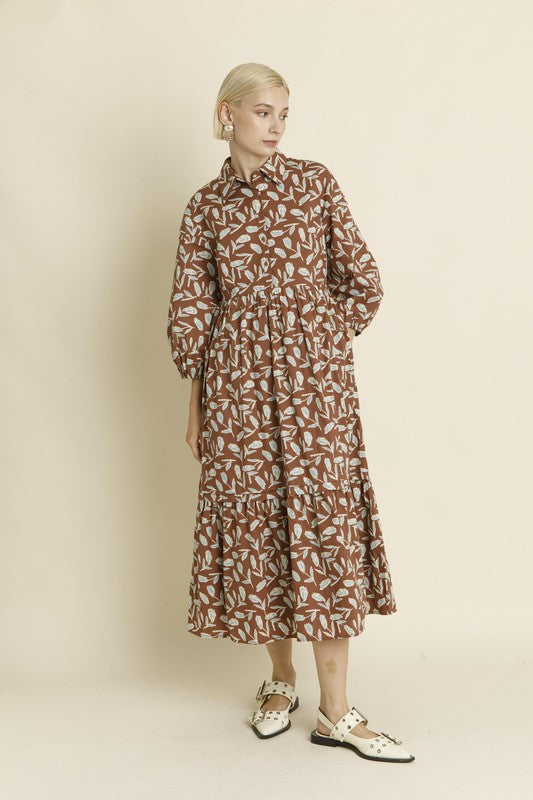 AUREUM Women's Dresses Pintuck Midi Shirt Dress || David's Clothing