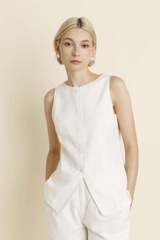AUREUM Women's Top Sleeveless Linen Vest || David's Clothing 