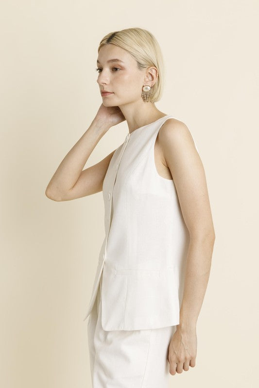 AUREUM Women's Top Sleeveless Linen Vest || David's Clothing 