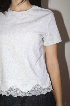 BAILEY ROSE Women's Top Lace Trim Short Sleeve Tee