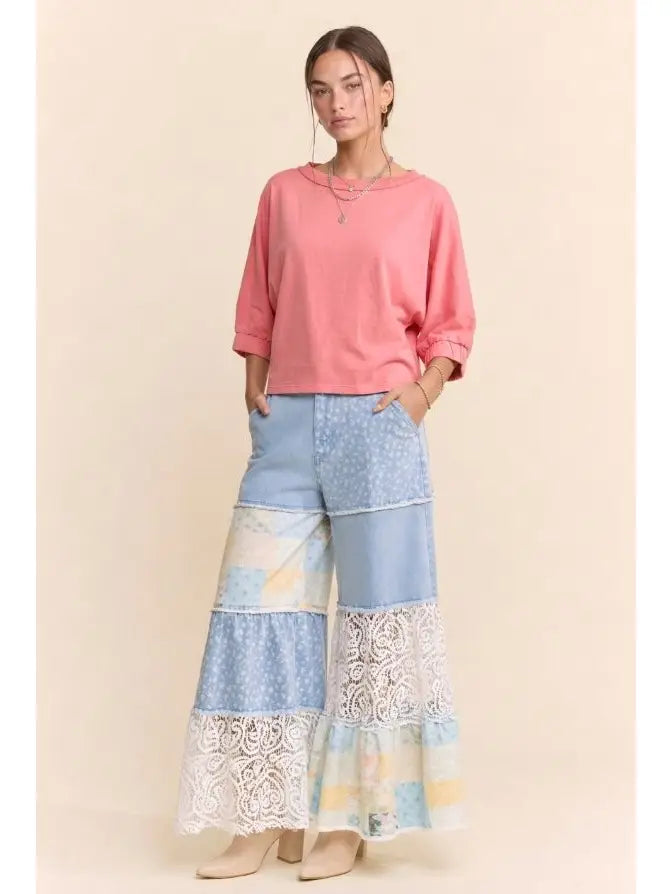 Raw Edge Boat Neck Puff Sleeve Knit Top