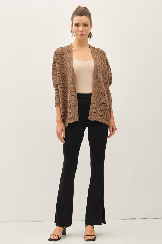 Be Cool LA Women's Sweaters Chunky Crochet Knit Scalloped Edge Open Cardigan || David's Clothing