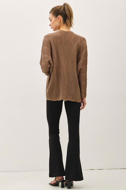 Be Cool LA Women's Sweaters Chunky Crochet Knit Scalloped Edge Open Cardigan || David's Clothing