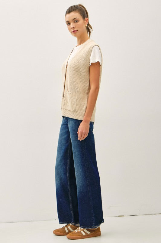 Be Cool LA Women's Sweaters Varsity Style Button Up Sweater Vest With Pockets || David's Clothing