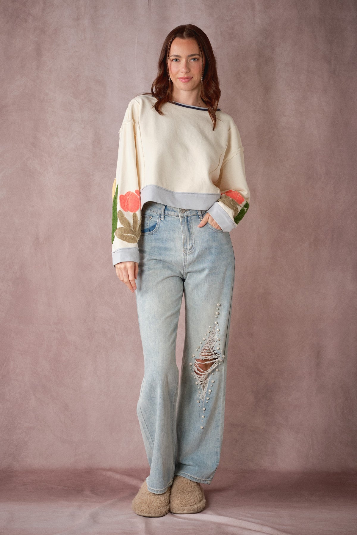 Blue B Collection Women's Top Tulip Patchwork Knit Top