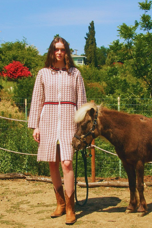 BUCKET LIST Women Jackets Houndstooth Pattern Zip-up Jacket Coat