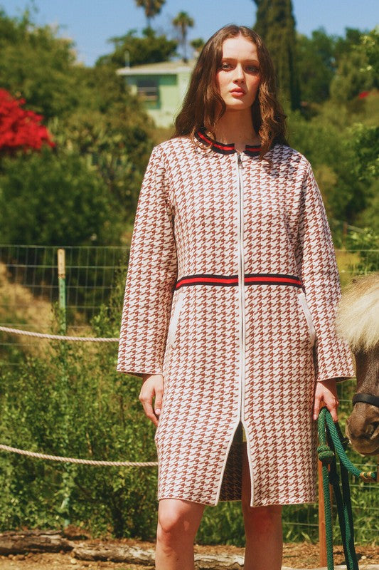 BUCKET LIST Women Jackets Houndstooth Pattern Zip-up Jacket Coat