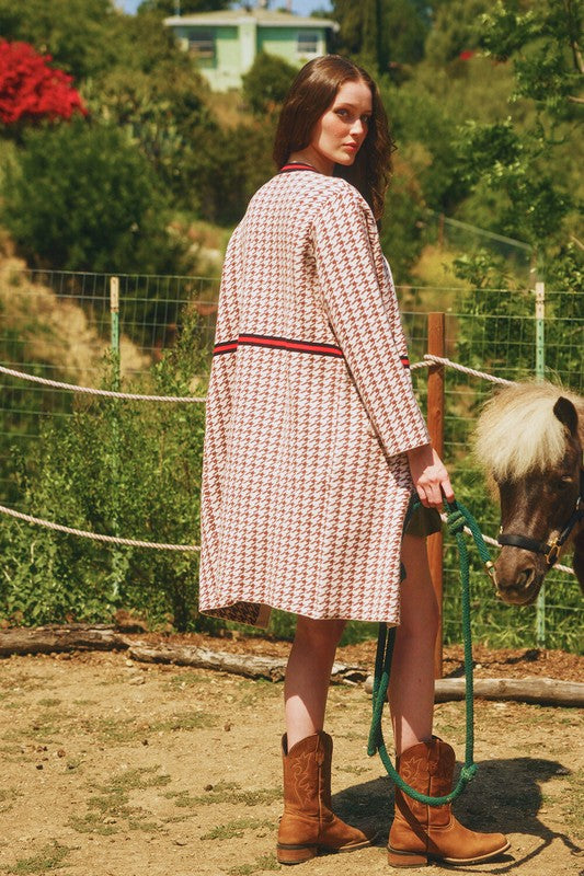 BUCKET LIST Women Jackets Houndstooth Pattern Zip-up Jacket Coat