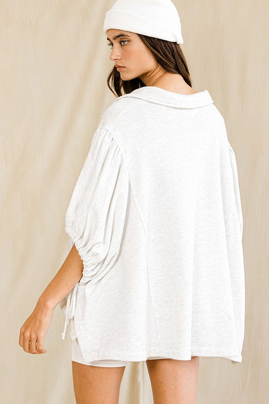 BUCKET LIST Women's Sweaters Oversized Drawstring Tie Sleeves Detail Solid Top || David's Clothing