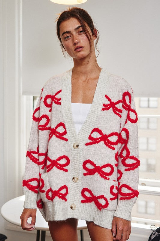 BUCKET LIST Women's Sweaters Oversized Ribbon Pullover Sweater Cardigan || David's Clothing