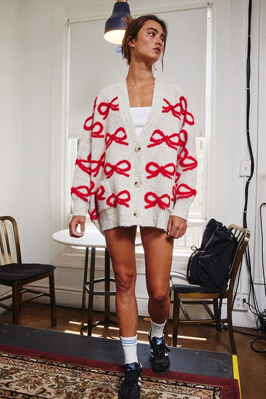 BUCKET LIST Women's Sweaters Oversized Ribbon Pullover Sweater Cardigan || David's Clothing