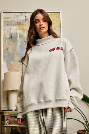 BUCKET LIST Women's Sweatshirt Embroidered "GEORGIA" Mock Neck Pullover