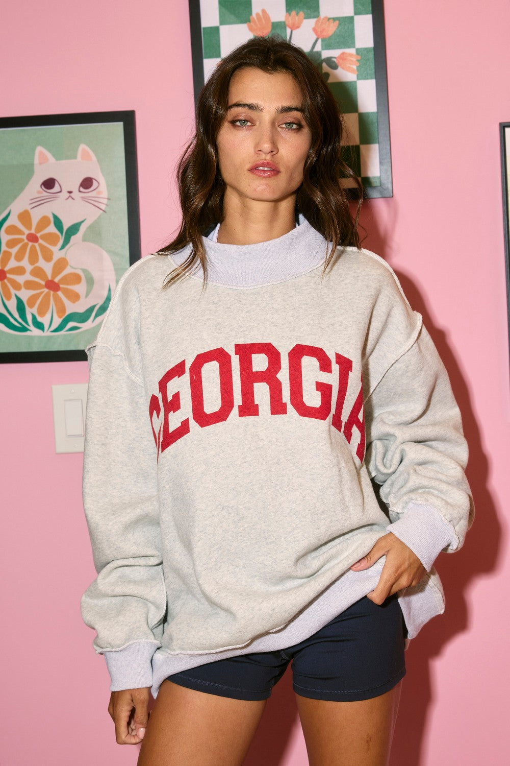 BUCKET LIST Women's Sweatshirt Georgia & GA Print Reversible Mockneck Sweatshirt