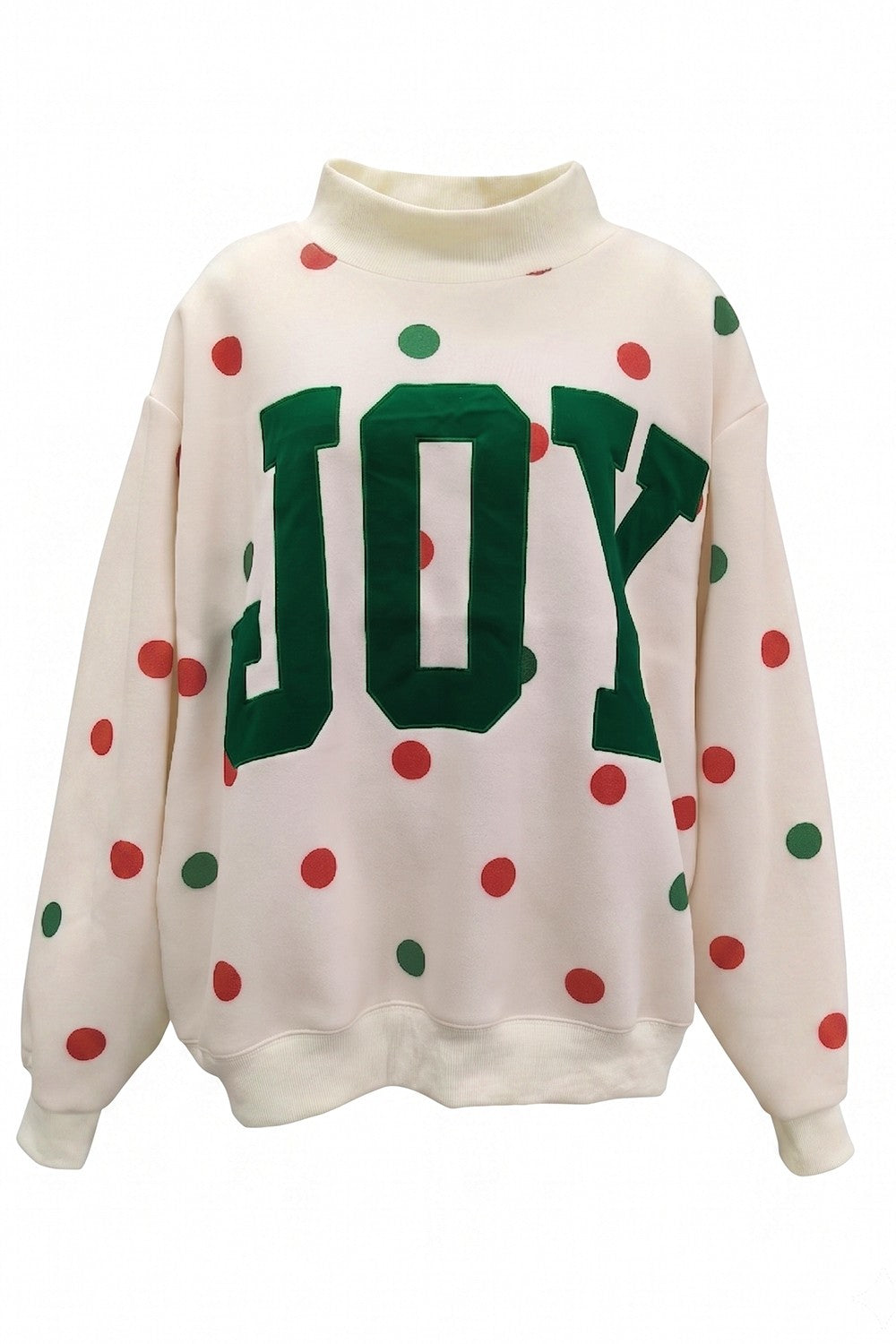 BUCKET LIST Women's Sweatshirt JOY Patch Polka-dot Mock-neck Sweatshirt