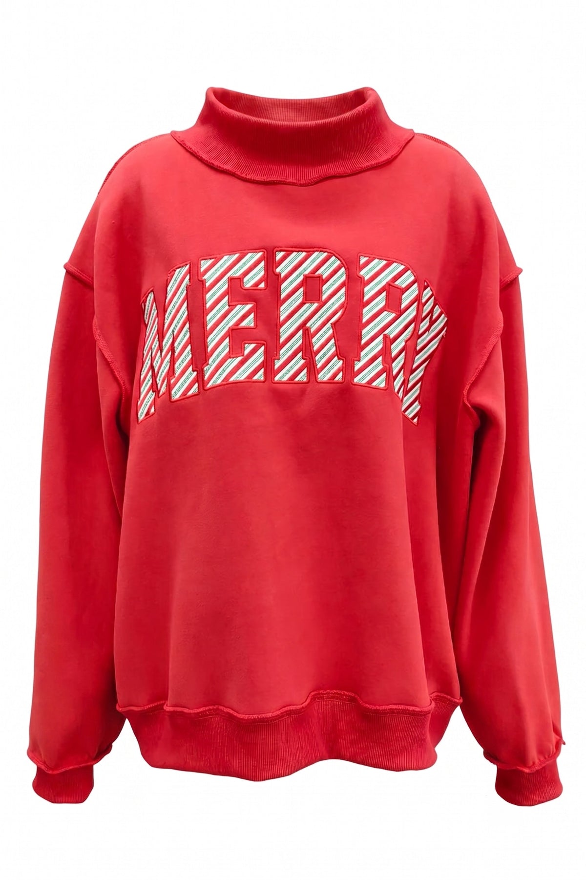 BUCKET LIST Women's Sweatshirt MERRY Embroidered Mock Neck Sweatshirt