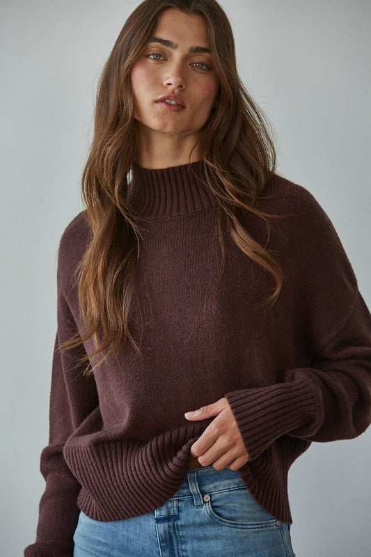 BY TOGETHER YOU AND I Women's Sweaters DK BRN / S By Together Uptown Mock Sweater || David's Clothing W1070
