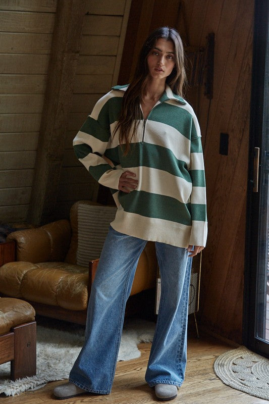 BY TOGETHER YOU AND I Women's Sweaters Fontaine Half Zip Striped Long Sleeve