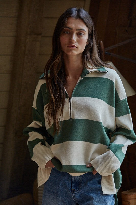 BY TOGETHER YOU AND I Women's Sweaters Fontaine Half Zip Striped Long Sleeve