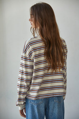 BY TOGETHER YOU AND I Women's Top Knit Cotton Multicolor Stripe Crew Neck Long Sleeve Top