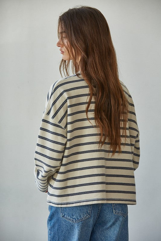 BY TOGETHER YOU AND I Women's Top Low-key Striped Pullover