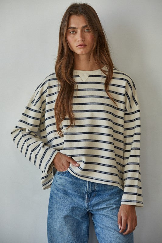 BY TOGETHER YOU AND I Women's Top Low-key Striped Pullover