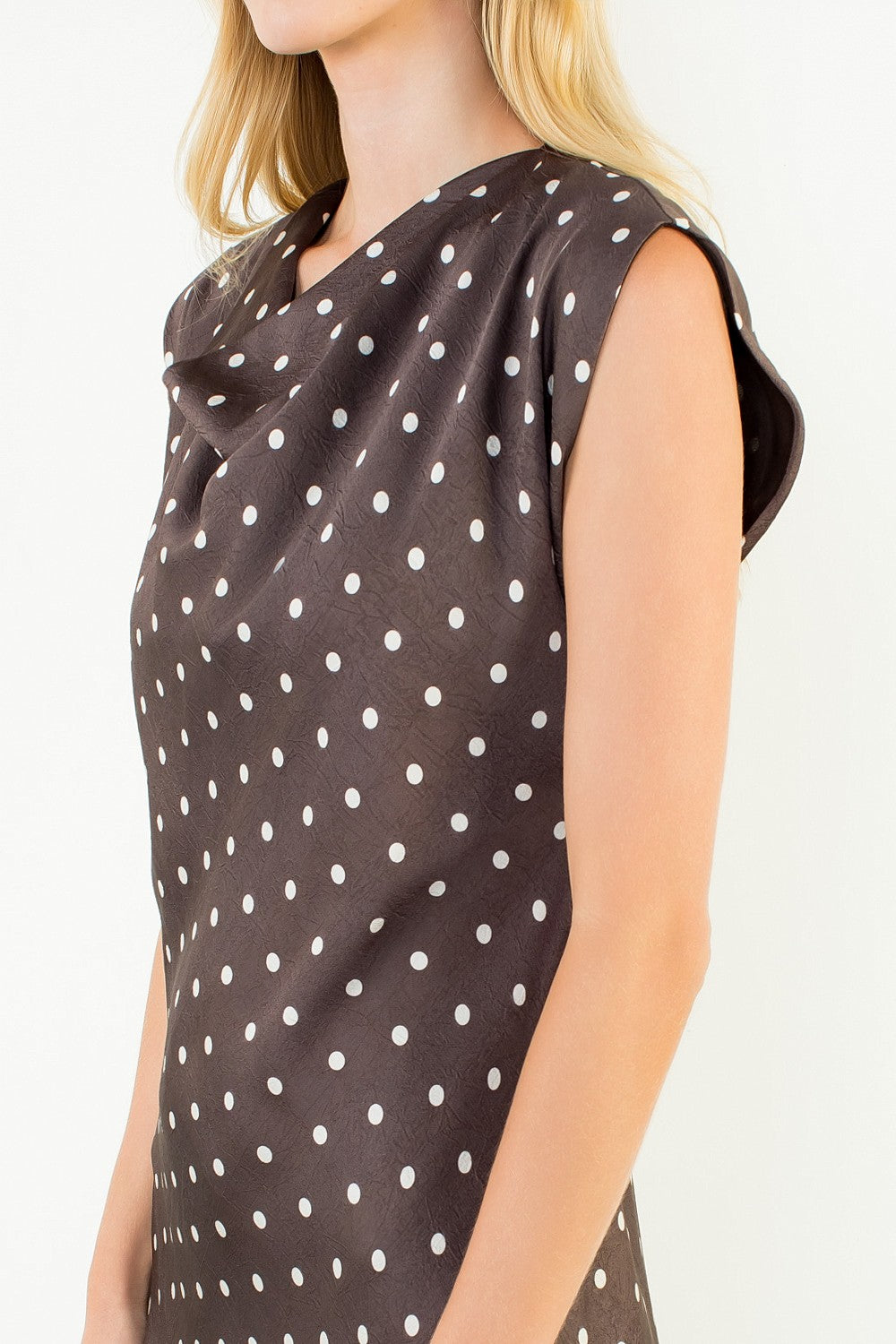 Cowl Neck Polka Dot Slit Dress