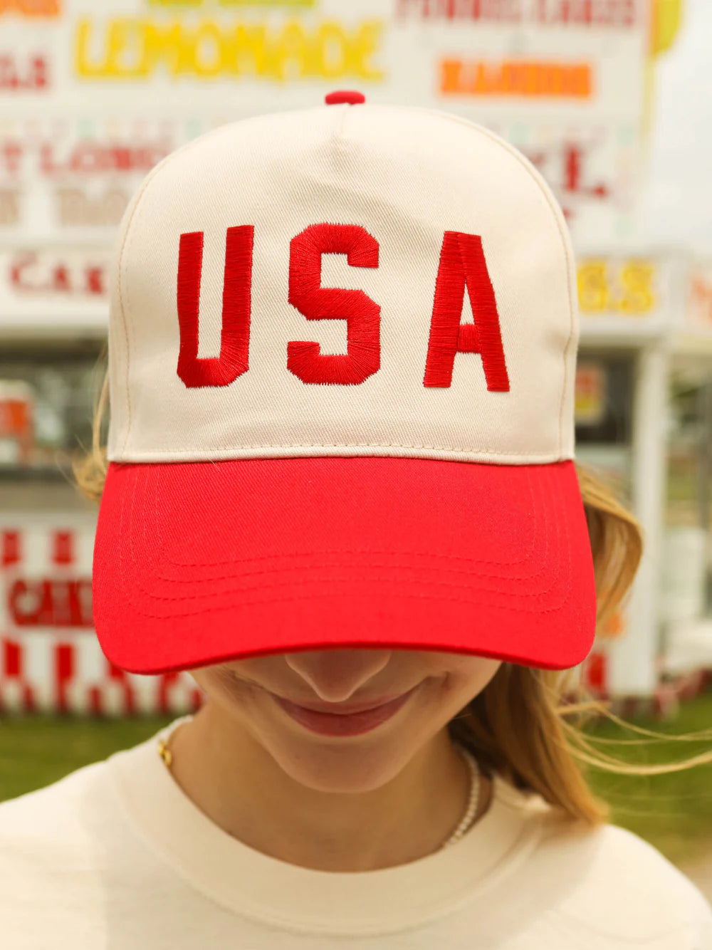 CHARLIE SOUTHERN Women's Hat BEIGE/RED / OS Charlie Southern USA Two Tone Trucker || David's Clothing 2 TONE TRUCKER