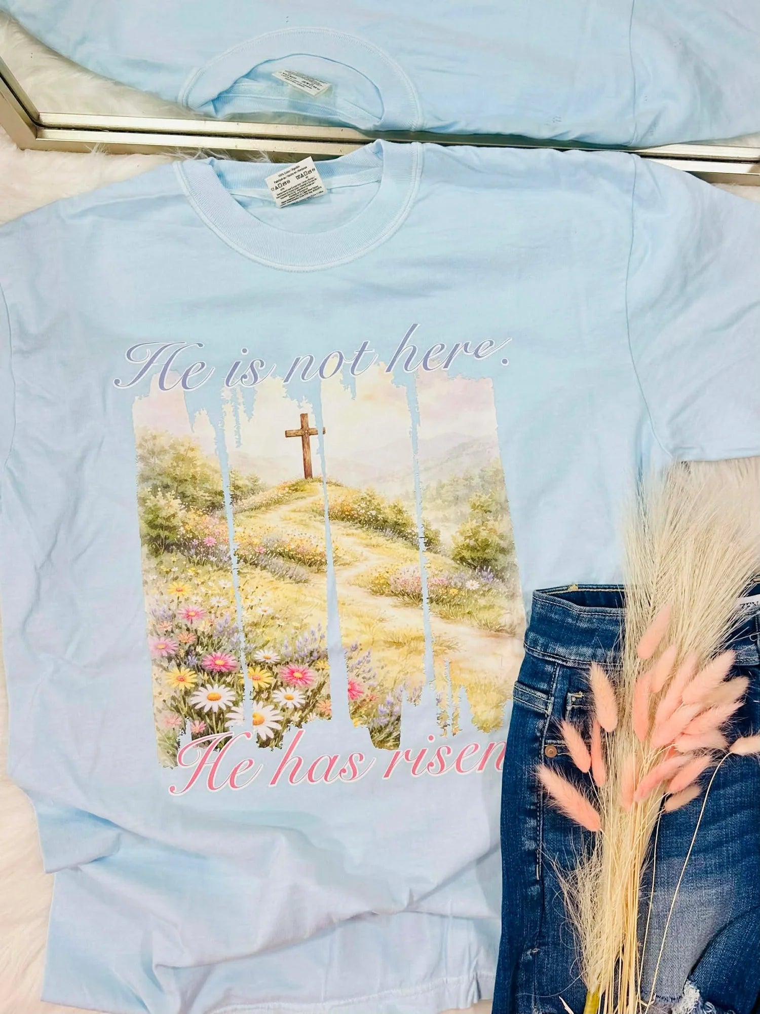 DASH FORWARD Women's Tees He Is Not Here, He Has Risen Graphic Tee