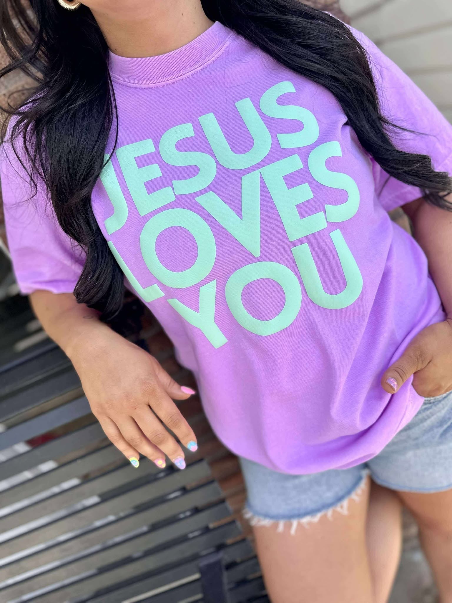 DASH FORWARD Women's Tees NEON CANTALOUPE / S Jesus Loves You Simple Block Neon Puff Tee JESUSLOVESYOUII