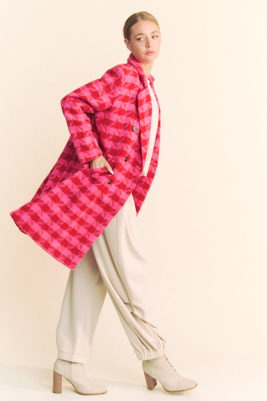 DAVI & DANI Women Jackets Textured Houndstooth Double-Breasted Coat