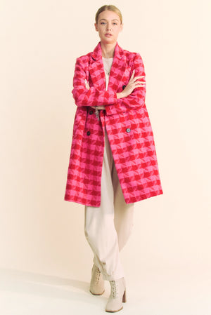 DAVI & DANI Women Jackets Textured Houndstooth Double-Breasted Coat