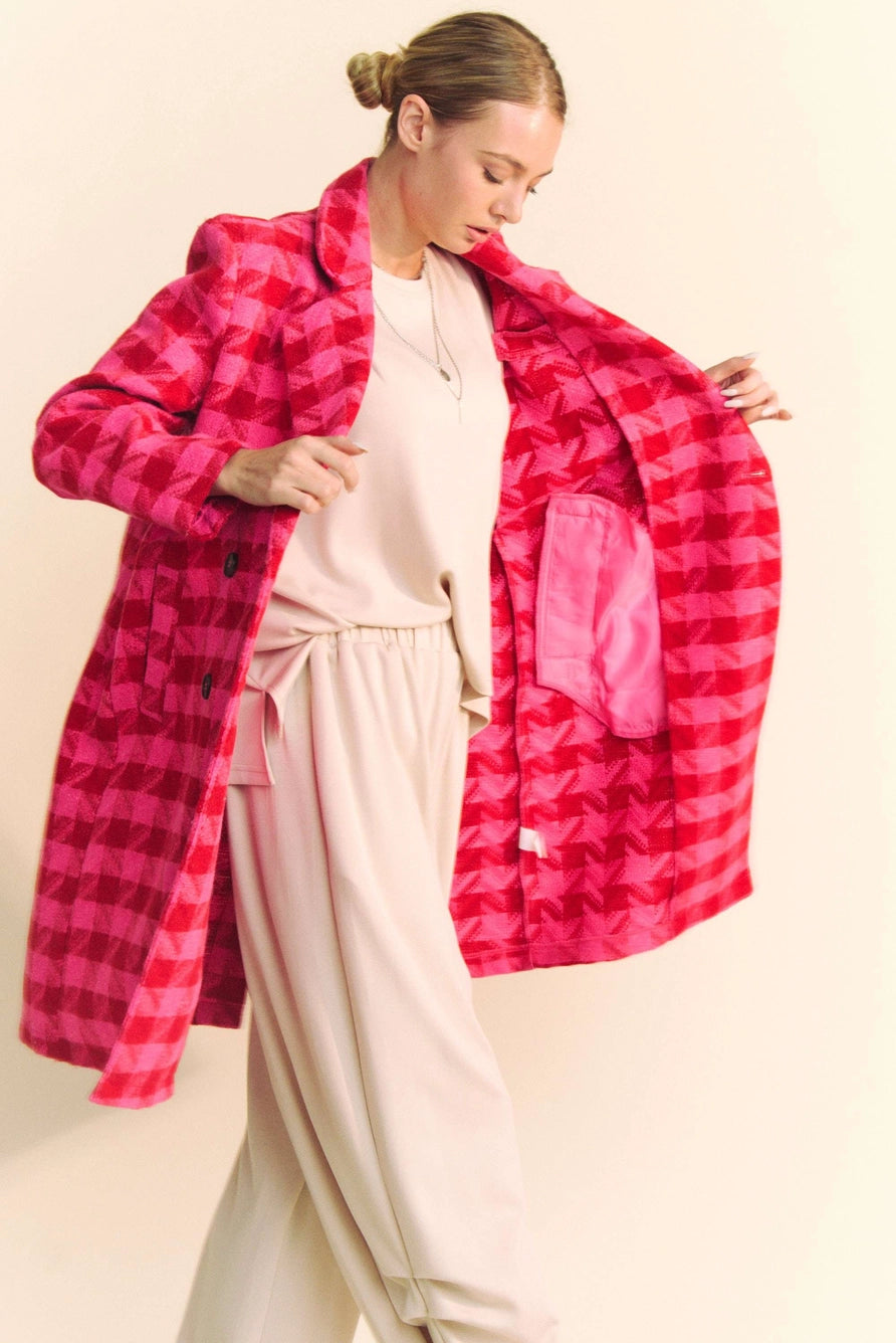 DAVI & DANI Women Jackets Textured Houndstooth Double-Breasted Coat