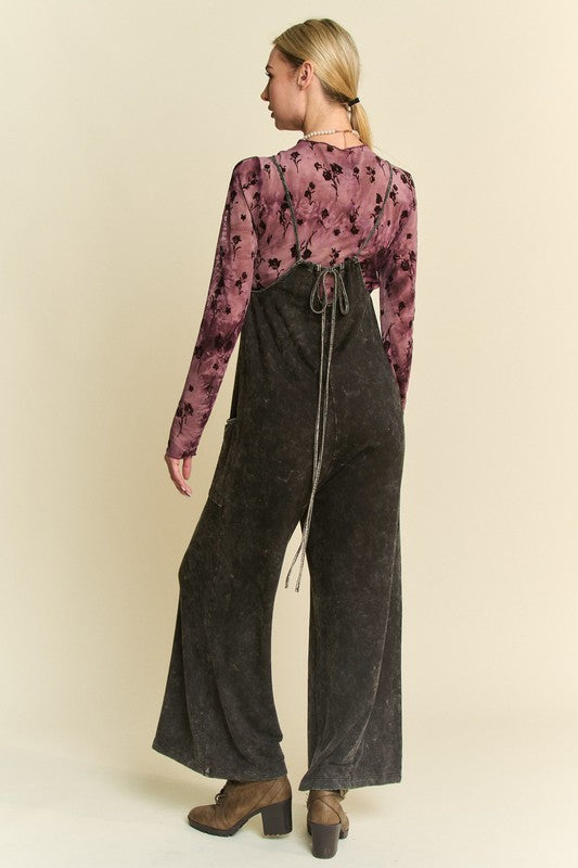 DAVI & DANI Women's Pants Garment Washed Knit Utility Lounge Jumpsuit || David's Clothing