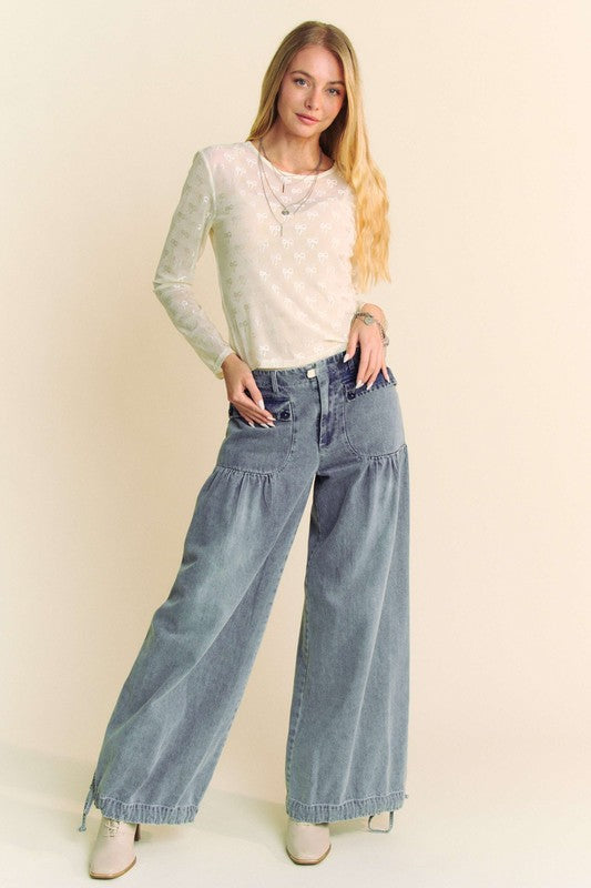 DAVI & DANI Women's Top Ribbon Embroidered Long-Sleeve Layered Mesh Top&nbsp;