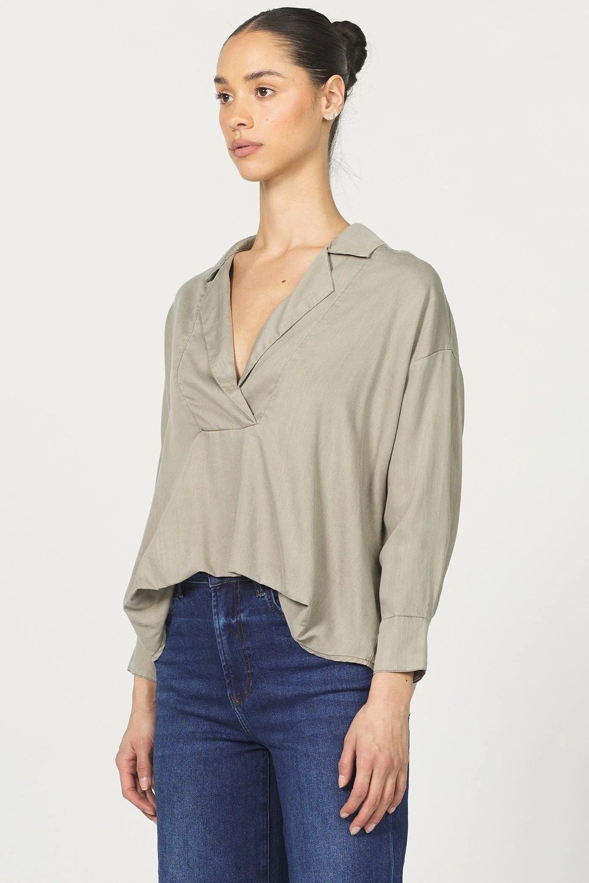 DEAR JOHN DENIM Women's Top Dear John Adelle Top Whitecap Gray Tencel