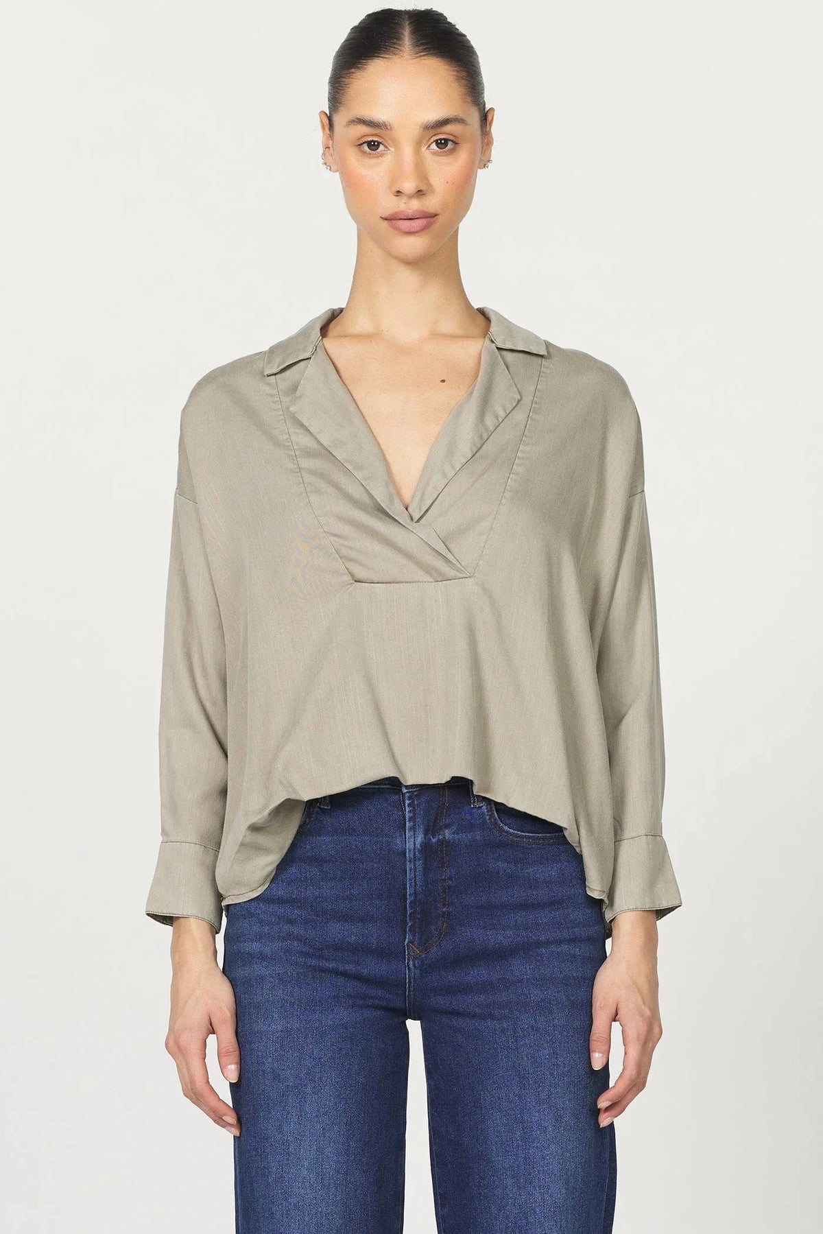 DEAR JOHN DENIM Women's Top Dear John Adelle Top Whitecap Gray Tencel