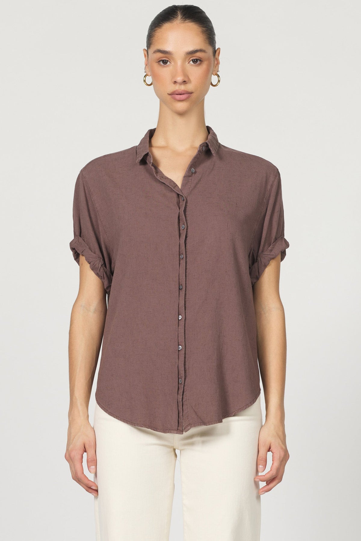 DEAR JOHN DENIM Women's Top Dear John Benning Button-Up Roll-Sleeve Button-Up - Cappuccino || David's Clothing
