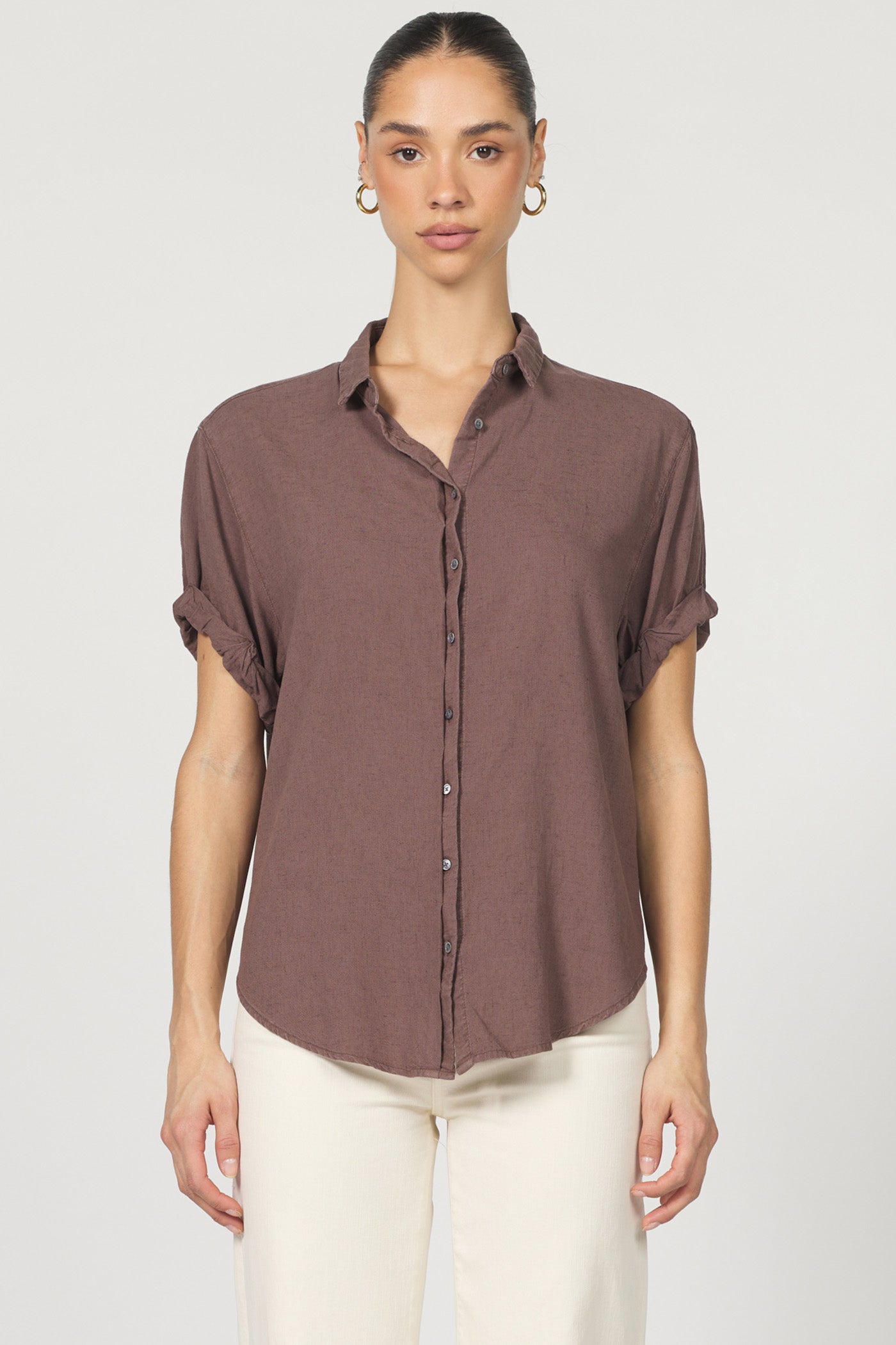 DEAR JOHN DENIM Women's Top Dear John Benning Button-Up Roll-Sleeve Button-Up - Cappuccino || David's Clothing
