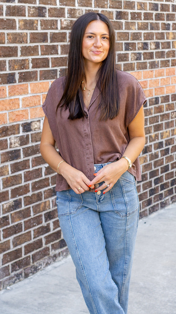 DEAR JOHN DENIM Women's Top Dear John Cruz Button-Up Boxy Fit Camp Shirt || David's Clothing